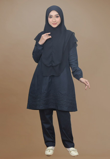 Faraza Zahra Jubah Seluar Umrah Haji -  Sulam Bunga