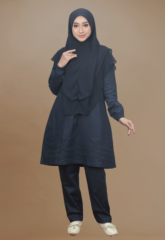 Faraza Zahra Jubah Seluar Umrah Haji -  Sulam Bunga