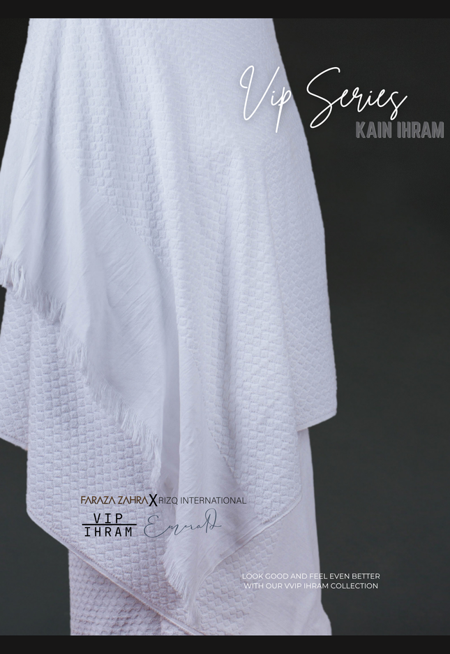 Faraza Zahra X Rizq Ihram | VIP EMERALD - Ihram Premium Anti-Bakteria untuk Haji & Umrah